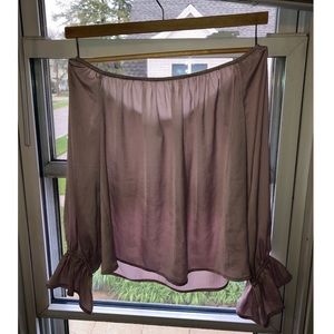 SATIN OFF THE SHOULDER SHIRT